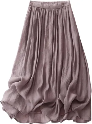 Women's Fall Skirts High Waist Skirts Solid Color Pleated A-Line Flared Flowy Midi Long Skirts