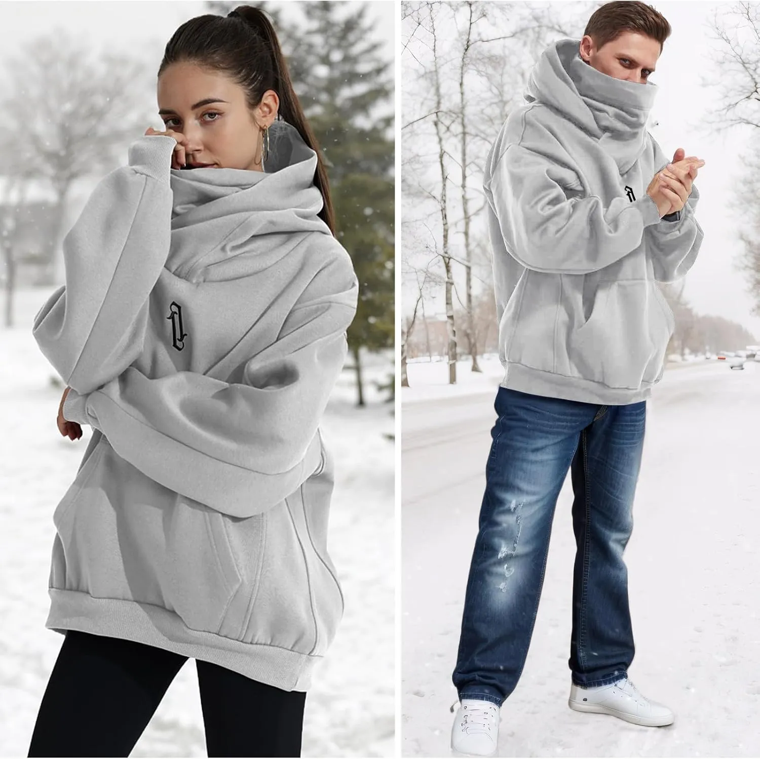 Womens Fleece Hoodie with Scarf Soft Cotton Oversized Pullover Casual Hooded Sweatshirts Fall Winter Clothes