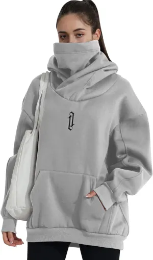 Womens Fleece Hoodie with Scarf Soft Cotton Oversized Pullover Casual Hooded Sweatshirts Fall Winter Clothes