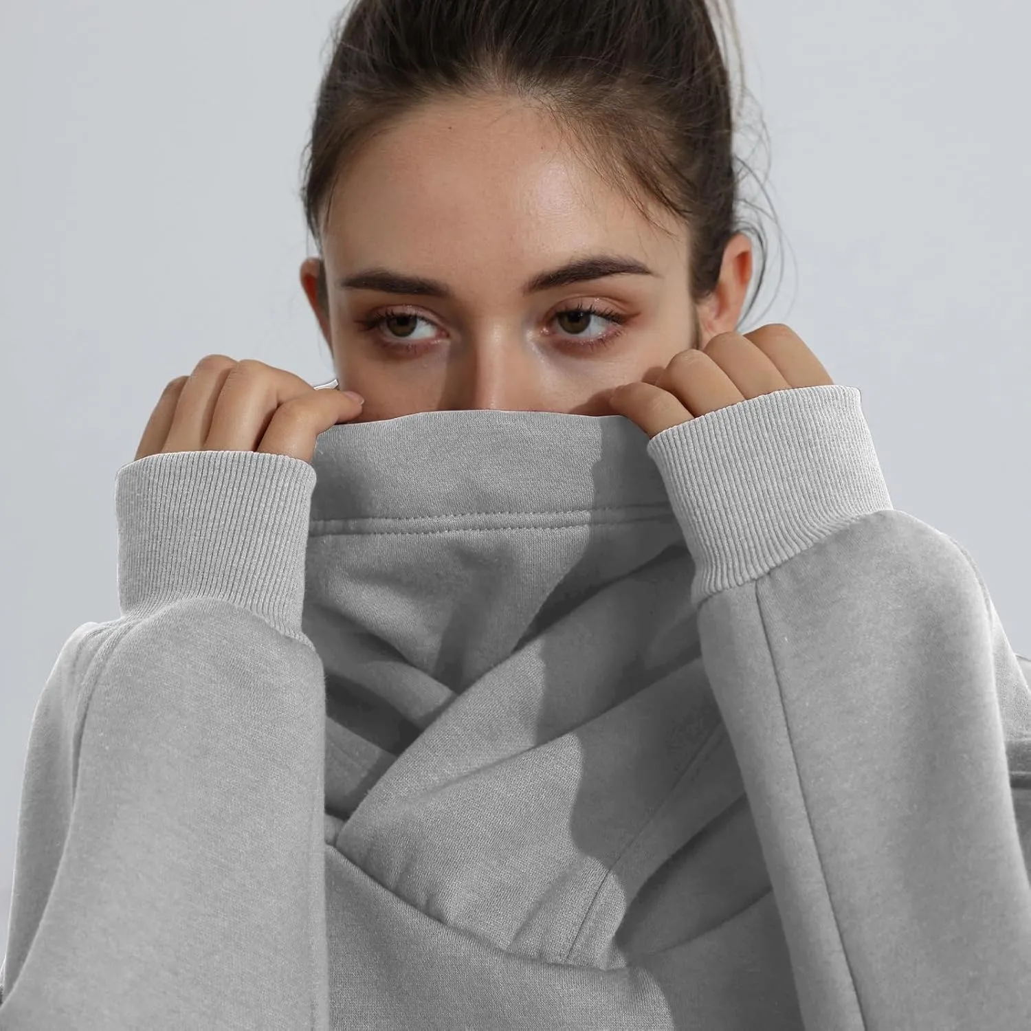 Womens Fleece Hoodie with Scarf Soft Cotton Oversized Pullover Casual Hooded Sweatshirts Fall Winter Clothes