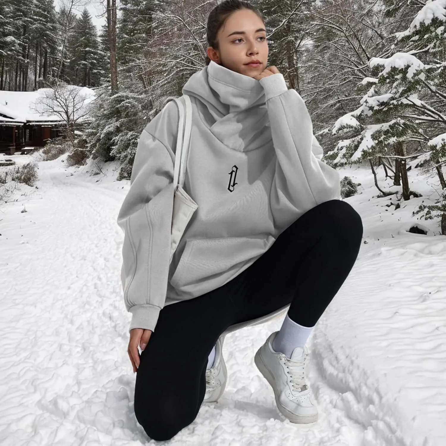 Womens Fleece Hoodie with Scarf Soft Cotton Oversized Pullover Casual Hooded Sweatshirts Fall Winter Clothes
