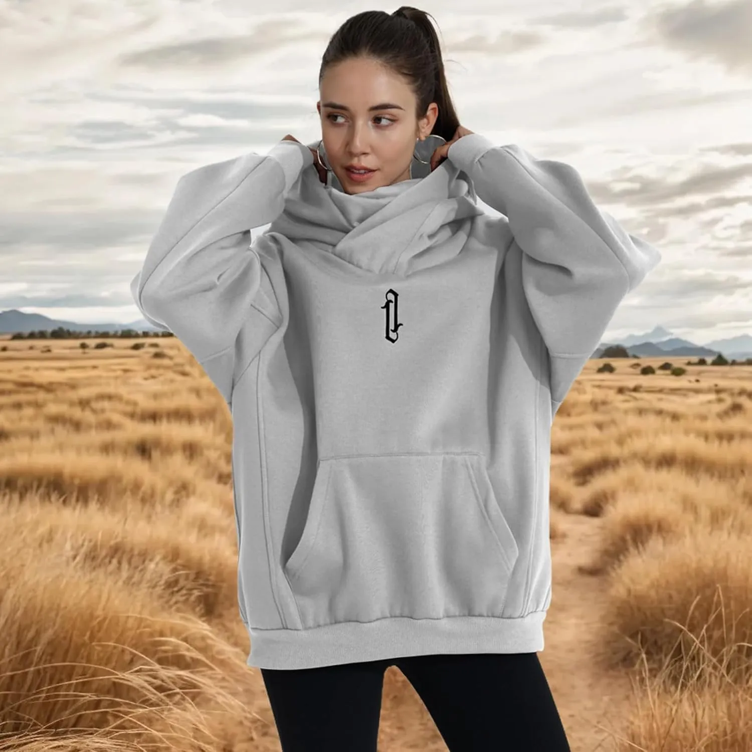 Womens Fleece Hoodie with Scarf Soft Cotton Oversized Pullover Casual Hooded Sweatshirts Fall Winter Clothes