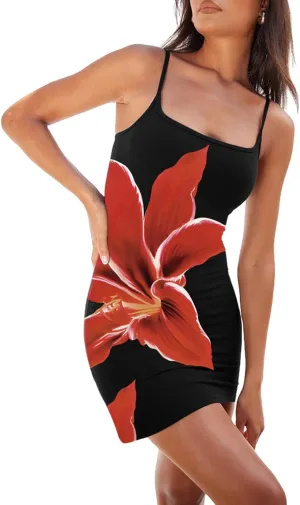 Womens Floral Mini Dress Boho Flowy Skater Dresses Short Sleeveless Spaghetti Strap A-Line Y2K Bodycon Cami Dress