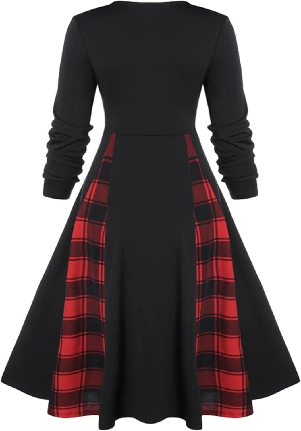 Women's Gothic Dress Steampunk Vintage Tea Dress Halloween Party Dresses Long Sleeve Lace Splicing Swing Dresses
