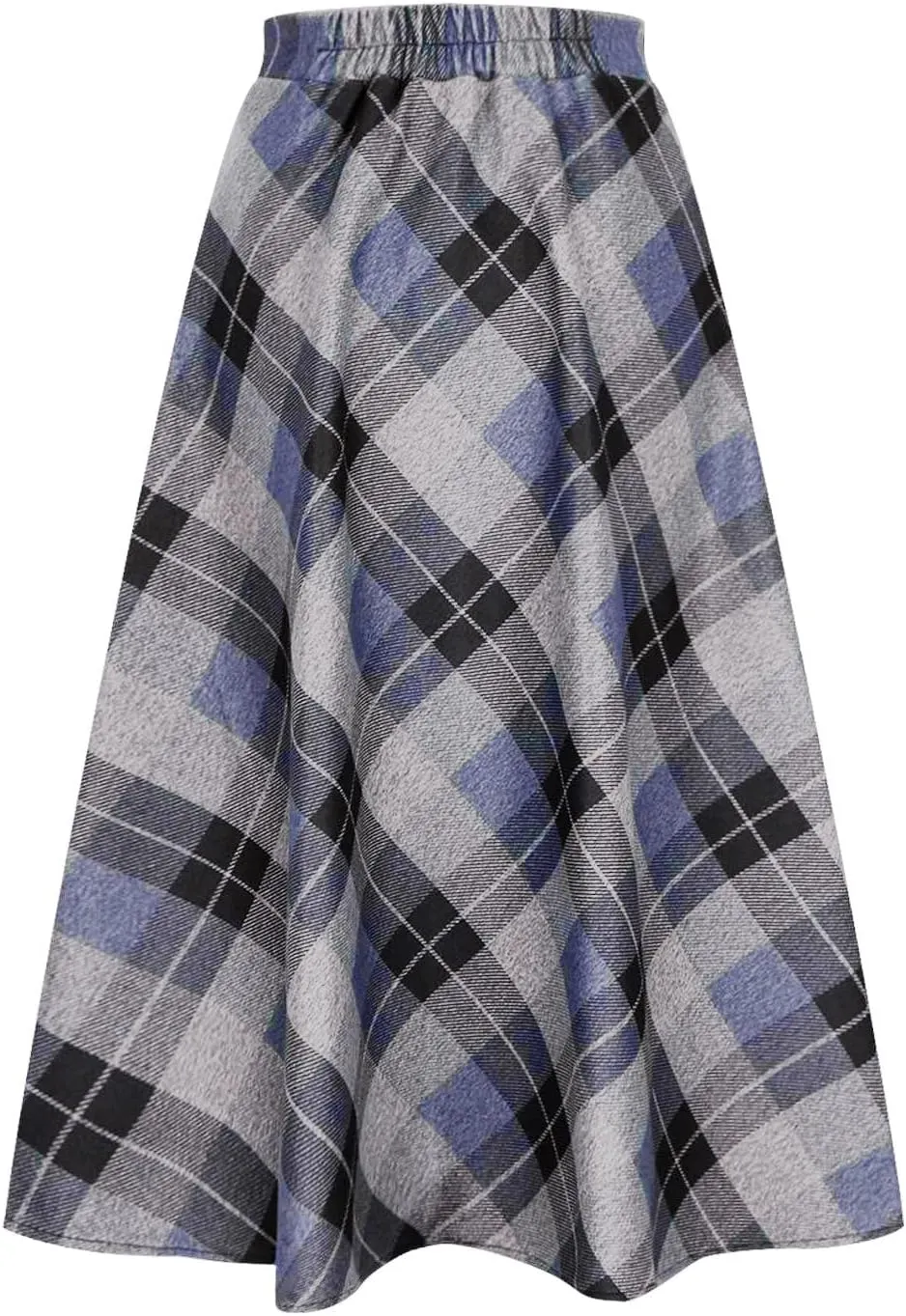 Women's High Waist Plaid A Line Skirts Vintage Elastic Pleated Plus Size Skirt Retro Elegant Business Dress