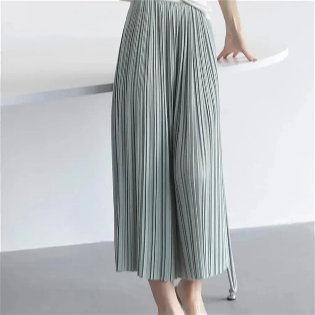 Women's High-Waisted A-Line Skirt Elastic Slim and Large Swing Mid-Length Pleated Skirt