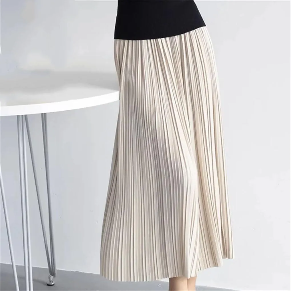 Women's High-Waisted A-Line Skirt Elastic Slim and Large Swing Mid-Length Pleated Skirt