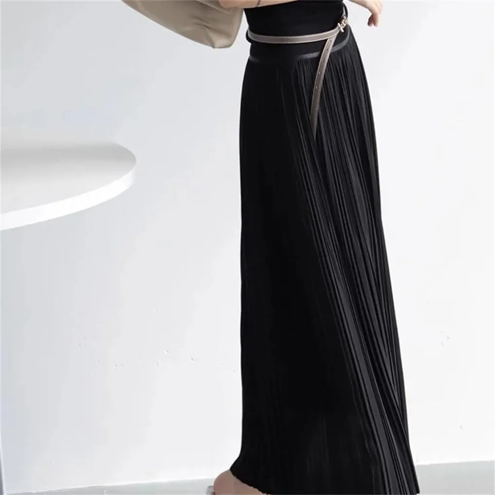 Women's High-Waisted A-Line Skirt Elastic Slim and Large Swing Mid-Length Pleated Skirt