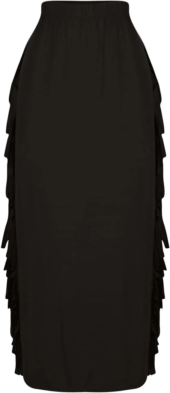 Women's High Waisted Boho Skirts Side Fringe Skirts Pure Comfort Smooth Sexy Skirt Solid Color A Line Skirt Outfit