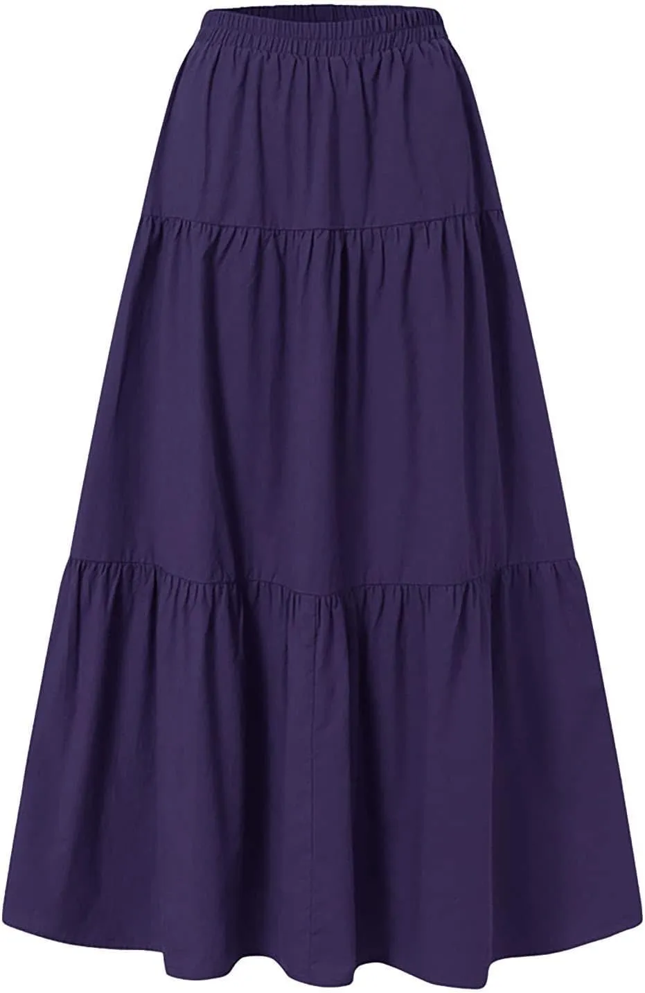 Womens Linen Cotton Maxi Skirt Pleated Elastic High Waist Summer Casual Fashion Elegant Flowy Plus Size Long Skirts