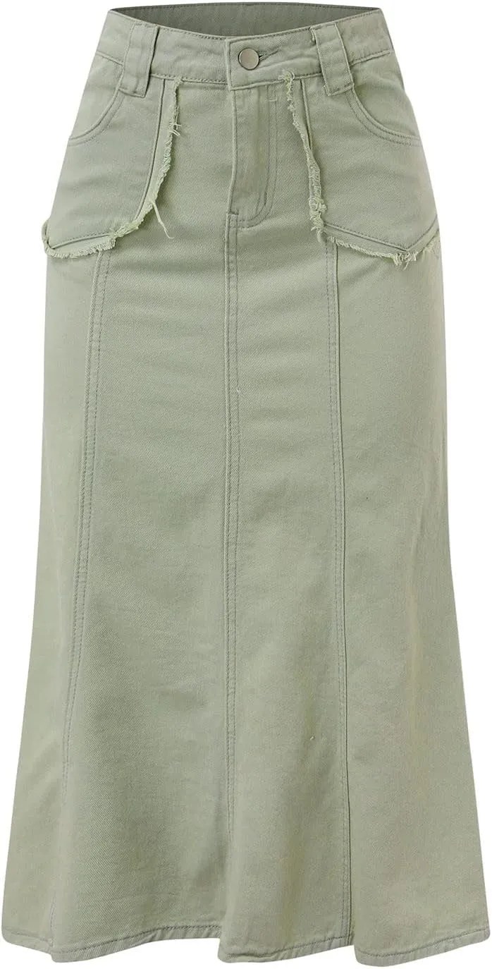 Women's Long Skirt Women's Casual Loose and Versatile Slim Fishtail Denim Skirt Wrap High Waisted Jean Skirt