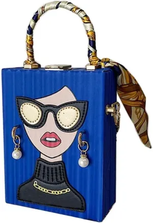 Women's Novelty Handbag 3D Lady Face Design with Crocodile Pattern Leather Funky Tote Crossbody Hobo Purse