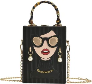 Women's Novelty Handbag 3D Lady Face Design with Crocodile Pattern Leather Funky Tote Crossbody Hobo Purse