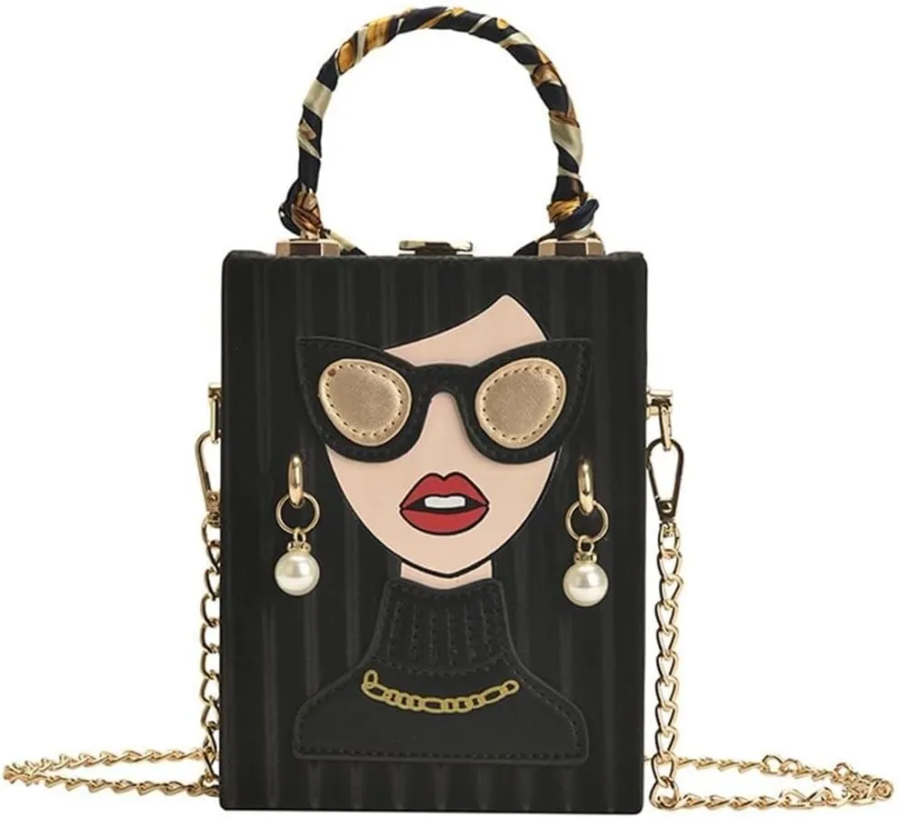 Women's Novelty Handbag 3D Lady Face Design with Crocodile Pattern Leather Funky Tote Crossbody Hobo Purse