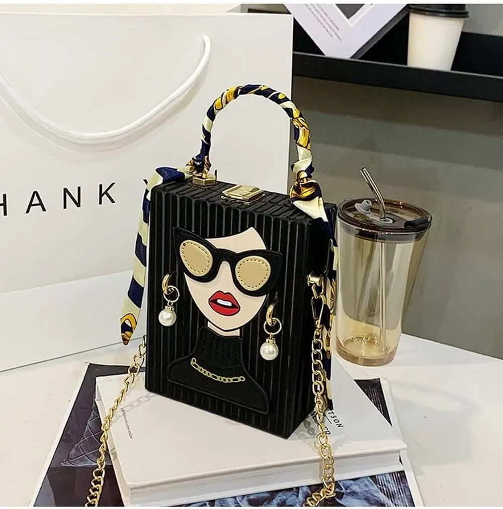 Women's Novelty Handbag 3D Lady Face Design with Crocodile Pattern Leather Funky Tote Crossbody Hobo Purse