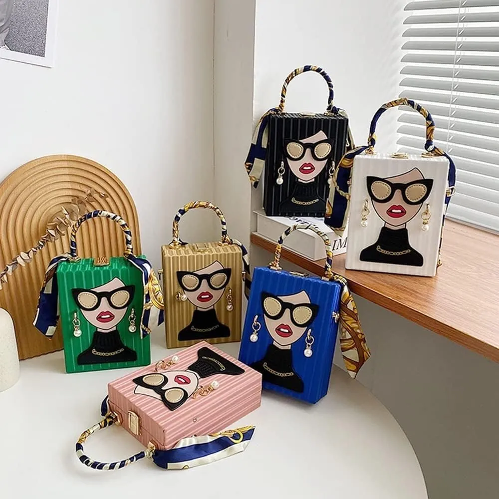 Women's Novelty Handbag 3D Lady Face Design with Crocodile Pattern Leather Funky Tote Crossbody Hobo Purse