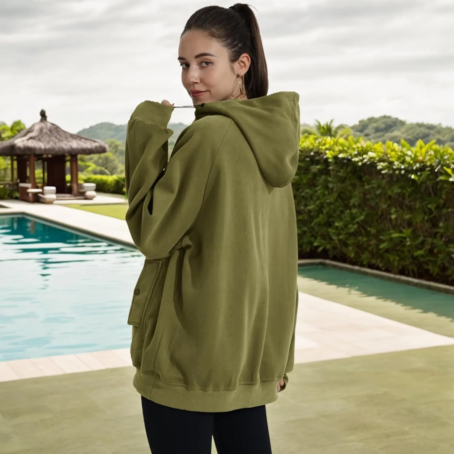 Womens Oversized Half Zip Cropped Hoodies Sweatshirts Long Sleeve Sweaters Pullover Fall Outfits Winter Clothes