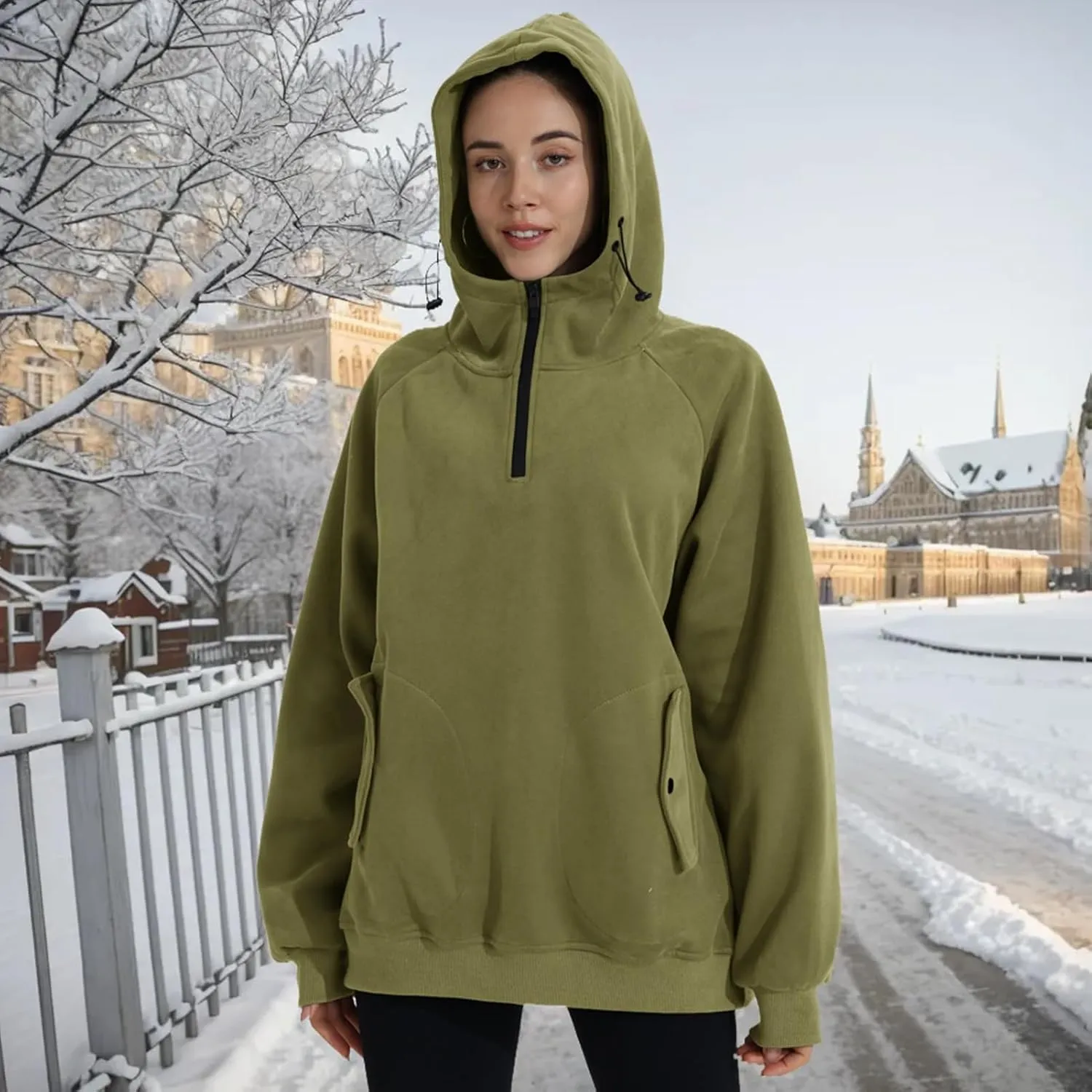 Womens Oversized Half Zip Cropped Hoodies Sweatshirts Long Sleeve Sweaters Pullover Fall Outfits Winter Clothes