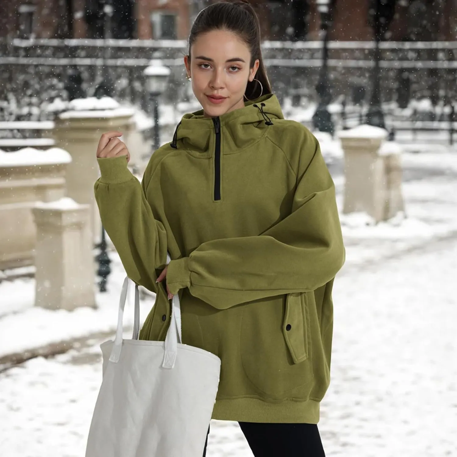 Womens Oversized Half Zip Cropped Hoodies Sweatshirts Long Sleeve Sweaters Pullover Fall Outfits Winter Clothes