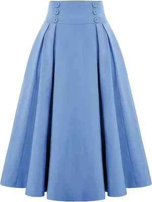Women's Pleated A-Lined Skirts 2024 Summer Fashion High Waisted Midi Skirt Flowy Swing Going Out Work Skirt