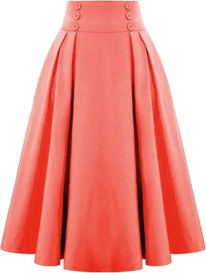 Women's Pleated A-Lined Skirts 2024 Summer Fashion High Waisted Midi Skirt Flowy Swing Going Out Work Skirt