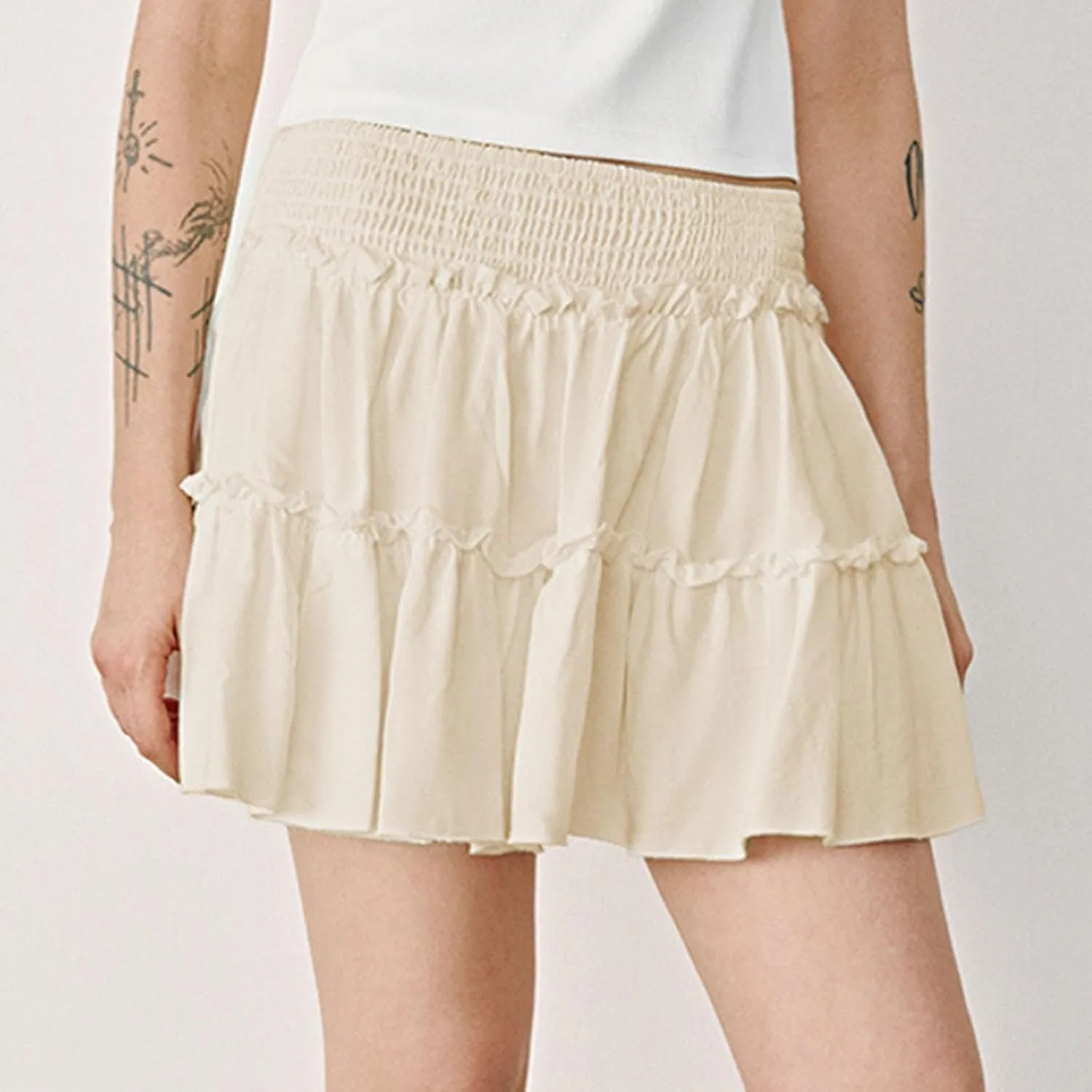 Women's Pleated Skater Skirt High Waisted Layered Ruffles Flared Mini Short Skirts Summer Beach Vacation Skirts
