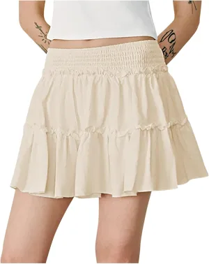 Women's Pleated Skater Skirt High Waisted Layered Ruffles Flared Mini Short Skirts Summer Beach Vacation Skirts