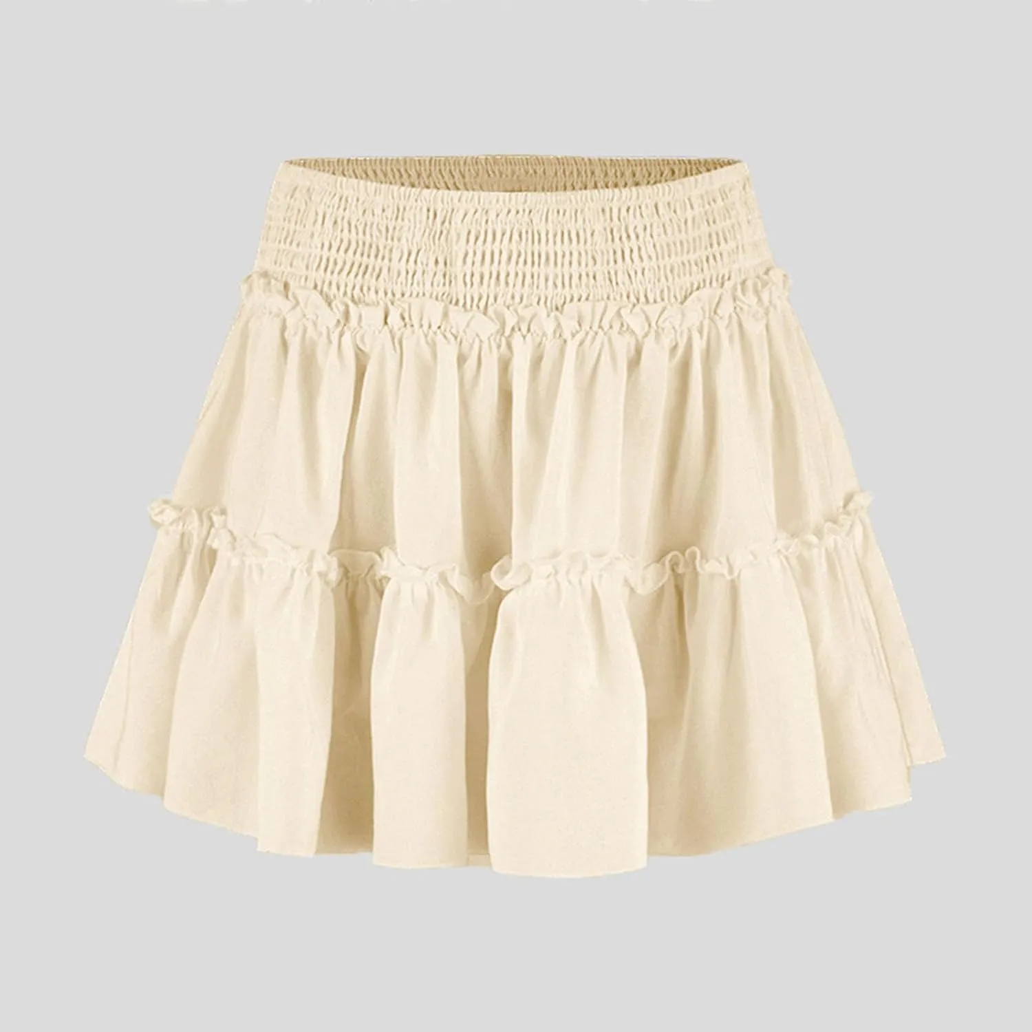 Women's Pleated Skater Skirt High Waisted Layered Ruffles Flared Mini Short Skirts Summer Beach Vacation Skirts