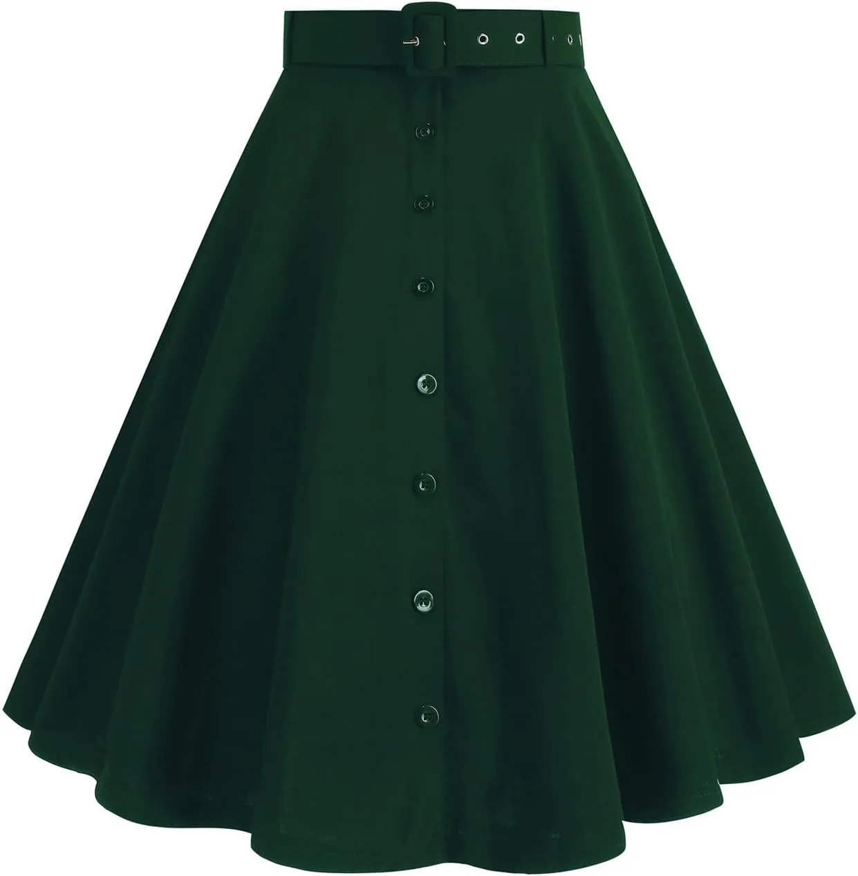 Womens Retro High Waisted Skirts Vintage Stretch A Line Flared Midi Skirt Knee Length Casual Dress Summer Clothes