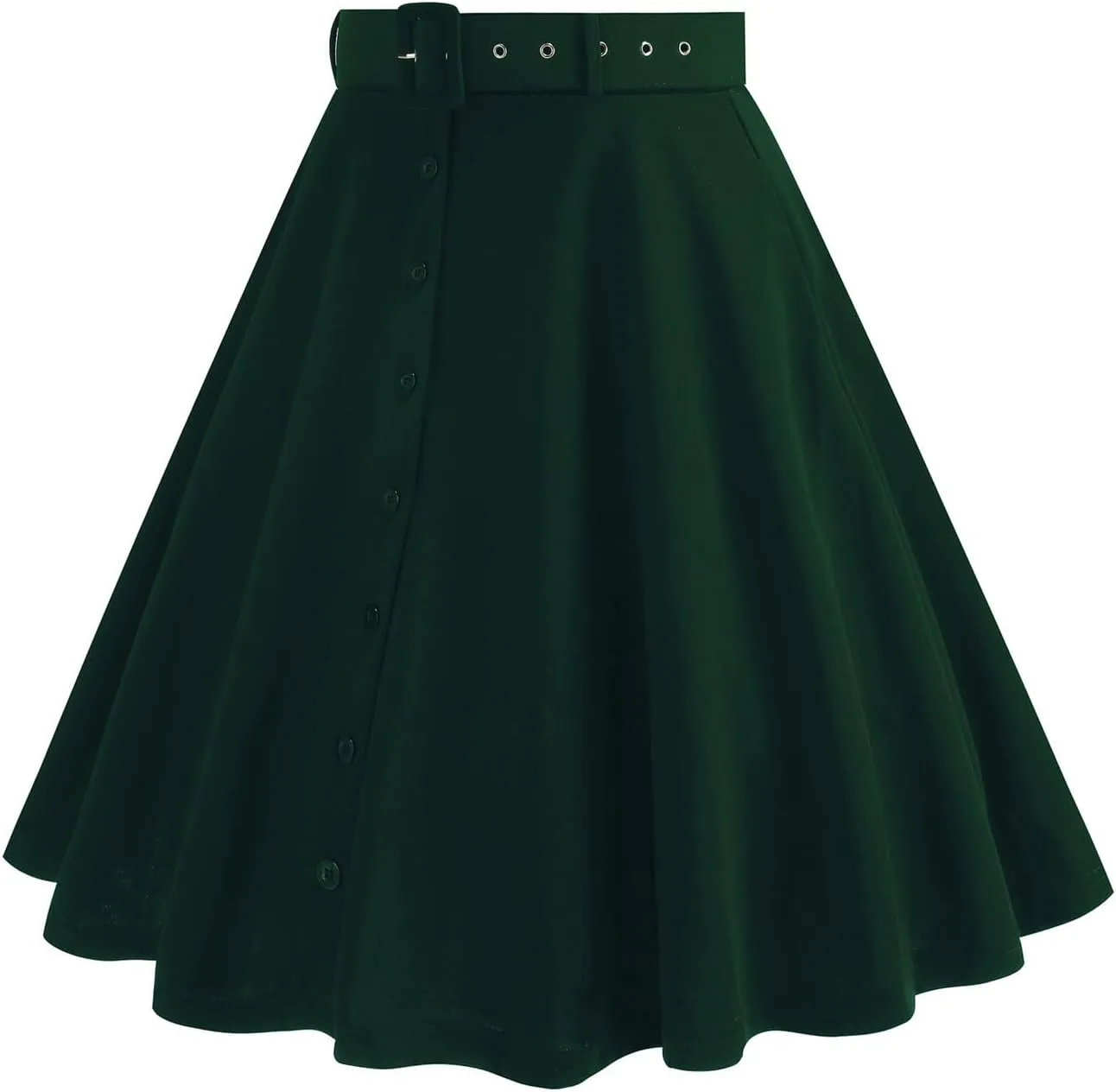 Womens Retro High Waisted Skirts Vintage Stretch A Line Flared Midi Skirt Knee Length Casual Dress Summer Clothes