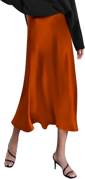 Womens Satin High Waist Skirt Summer Silk Elegant A Line Long Skirts 2025 Sexy Cocktail Party Wedding Midi Skirt