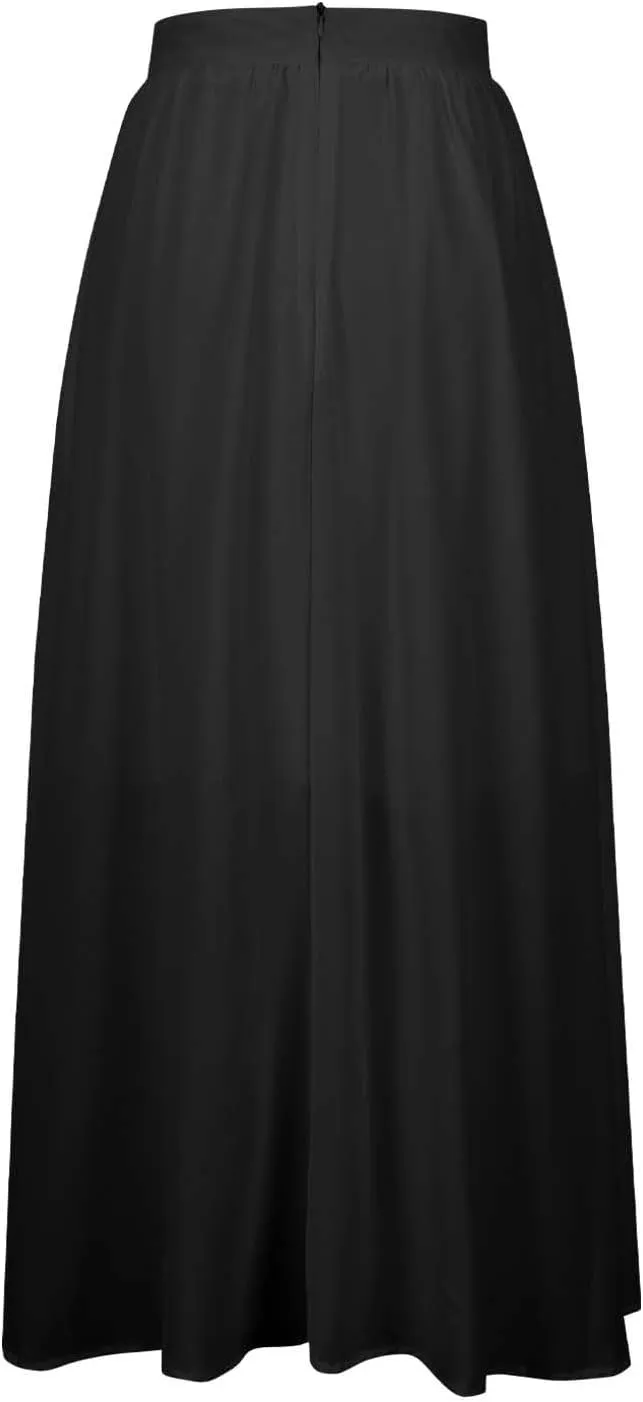 Women's Solid Color Skirts Summer Elegant High Waist Formal Maxi Skorts Casual Fashion Prom Homecoming Swing Skirt