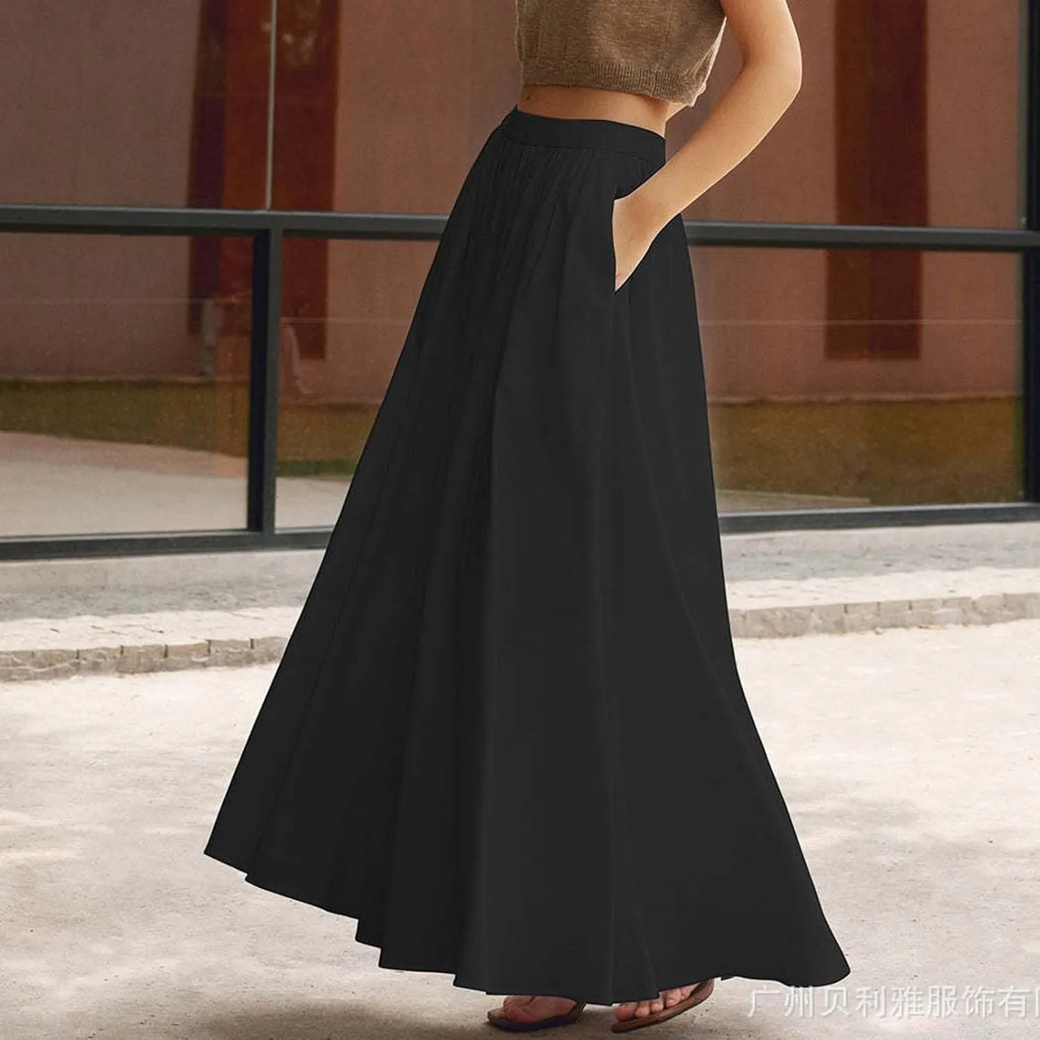 Women's Solid Color Skirts Summer Elegant High Waist Formal Maxi Skorts Casual Fashion Prom Homecoming Swing Skirt