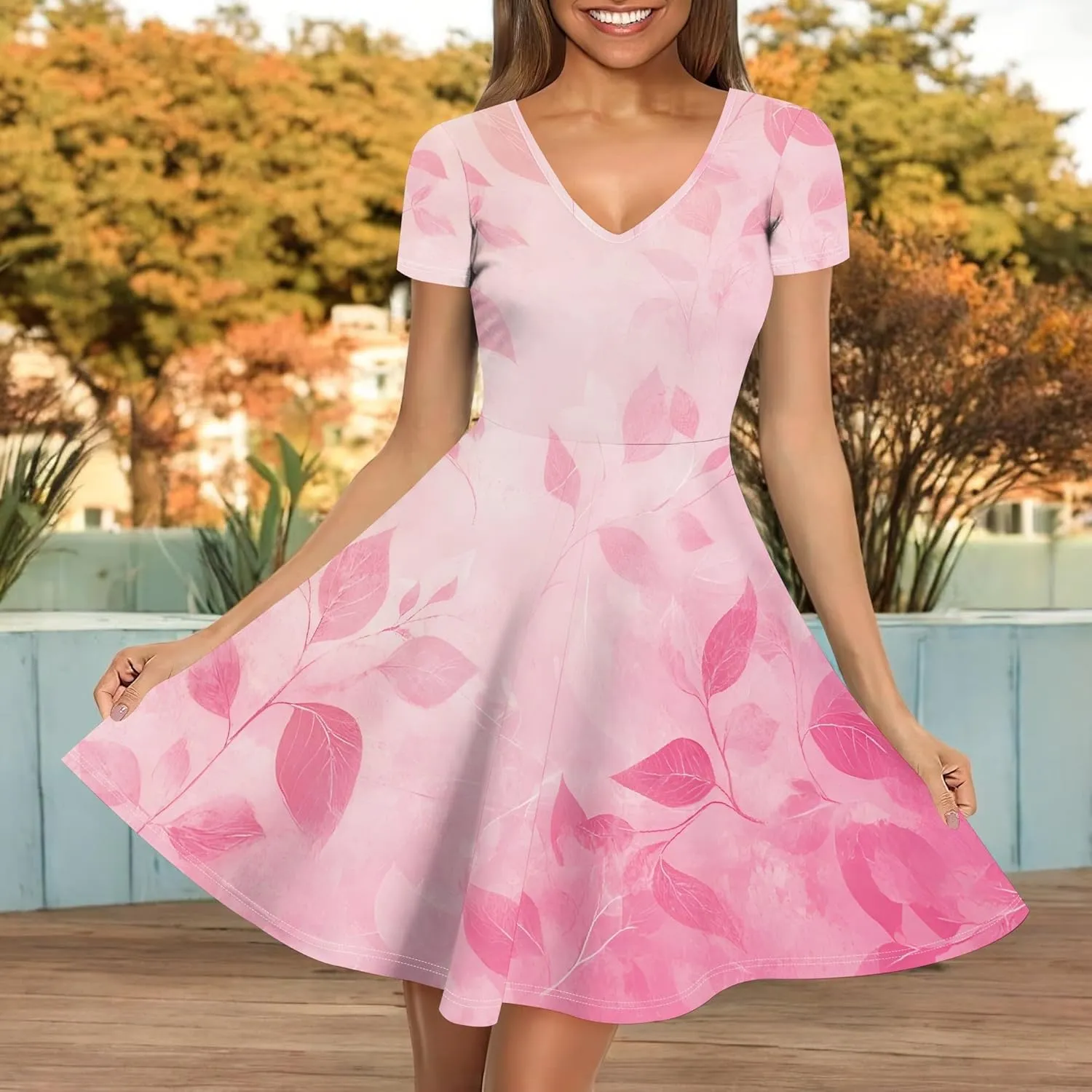 Women's Summer Dress Casual Swing Ombre Floral Dress Ruffle Short Sleeve Tank Dress Beach Mini A-Line Skirt 2025