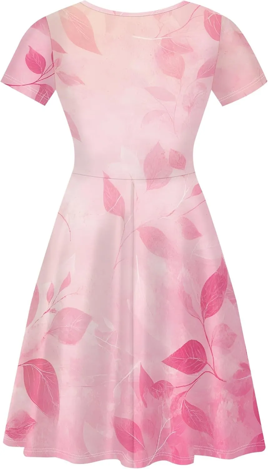 Women's Summer Dress Casual Swing Ombre Floral Dress Ruffle Short Sleeve Tank Dress Beach Mini A-Line Skirt 2025