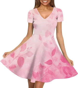 Women's Summer Dress Casual Swing Ombre Floral Dress Ruffle Short Sleeve Tank Dress Beach Mini A-Line Skirt 2025