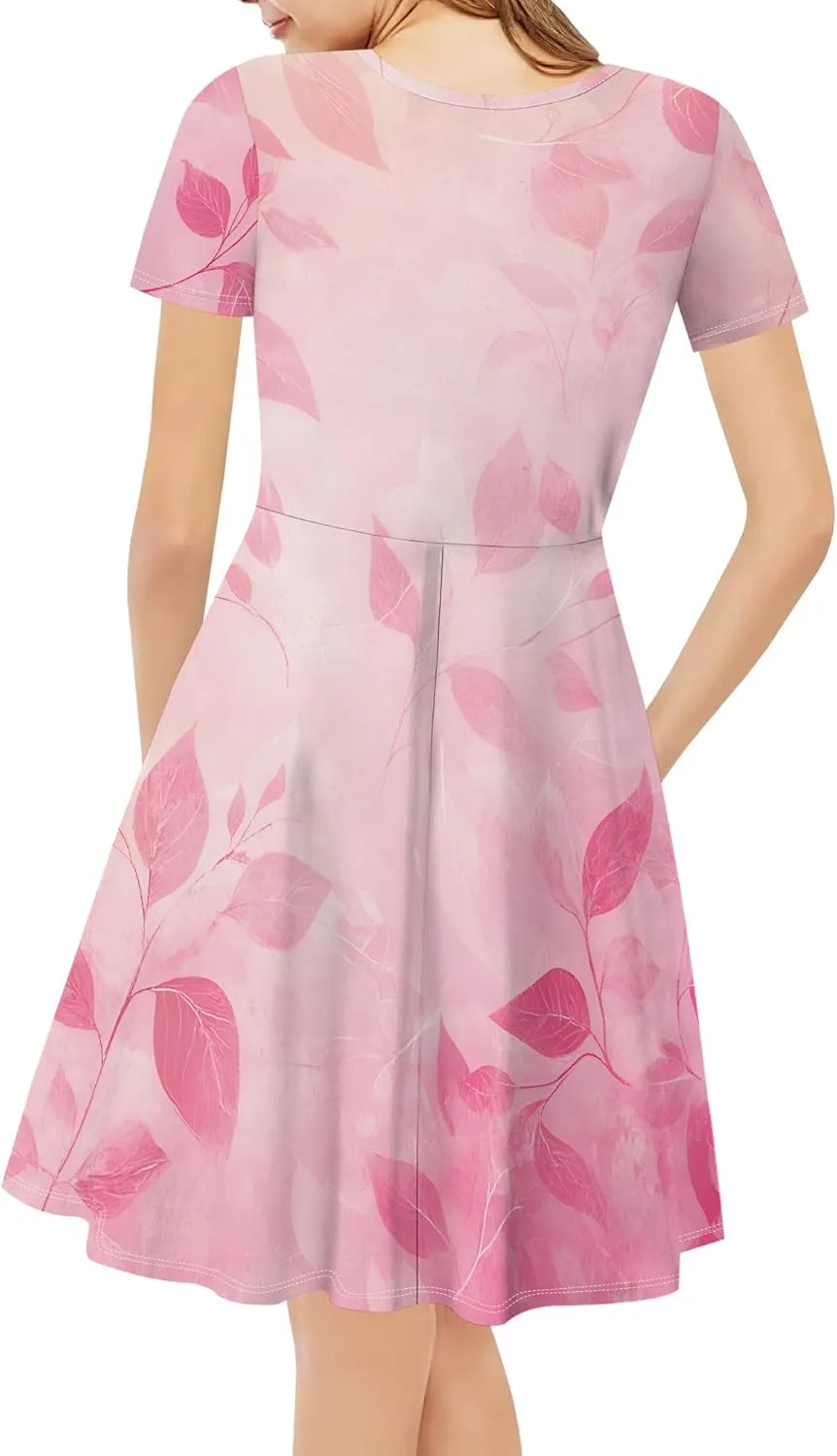 Women's Summer Dress Casual Swing Ombre Floral Dress Ruffle Short Sleeve Tank Dress Beach Mini A-Line Skirt 2025