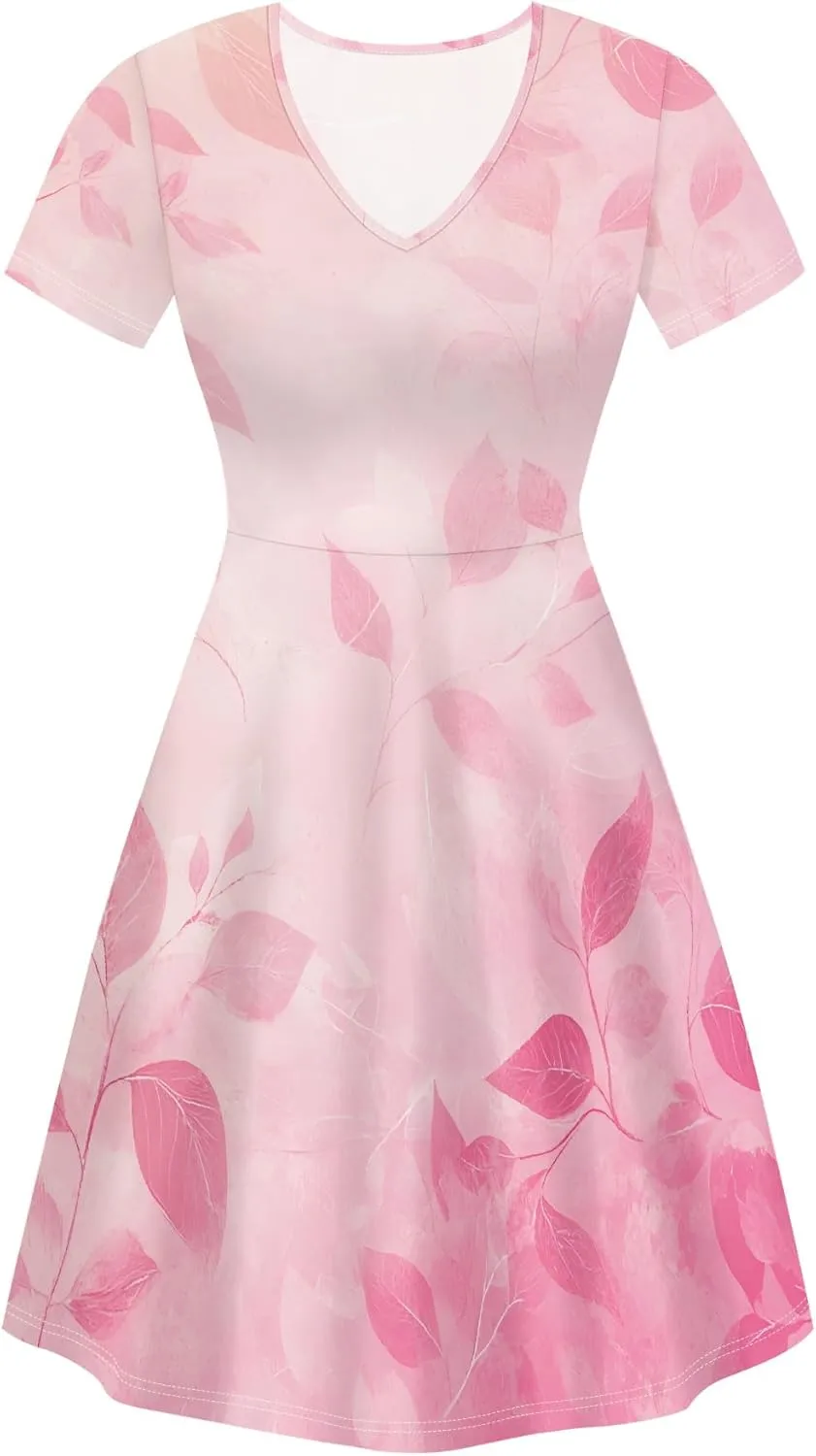 Women's Summer Dress Casual Swing Ombre Floral Dress Ruffle Short Sleeve Tank Dress Beach Mini A-Line Skirt 2025