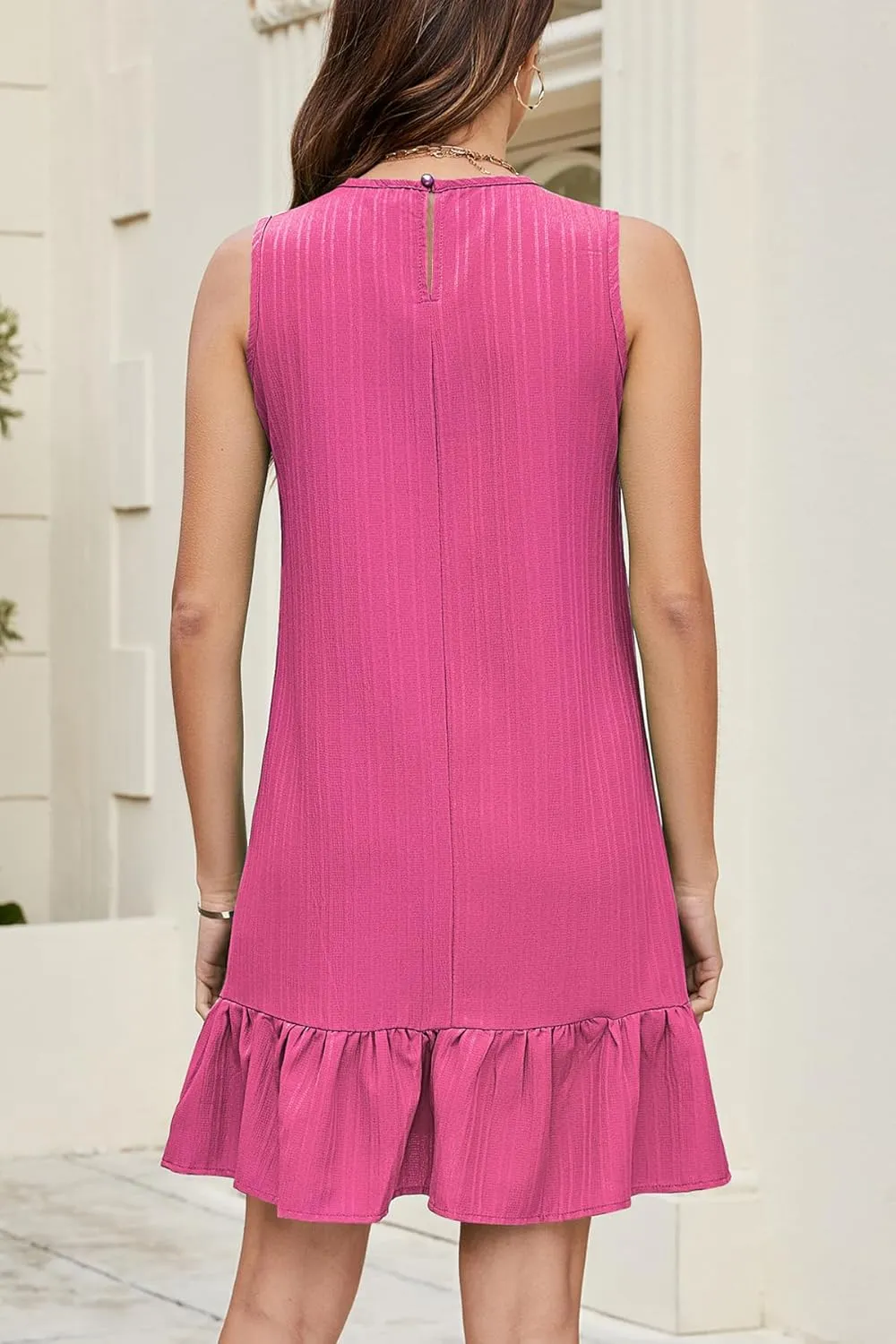 Women's Summer Dresses for Women 2025 Sleeveless Crewneck Casual Beach Ruffles Sundress Spring Swing Dress