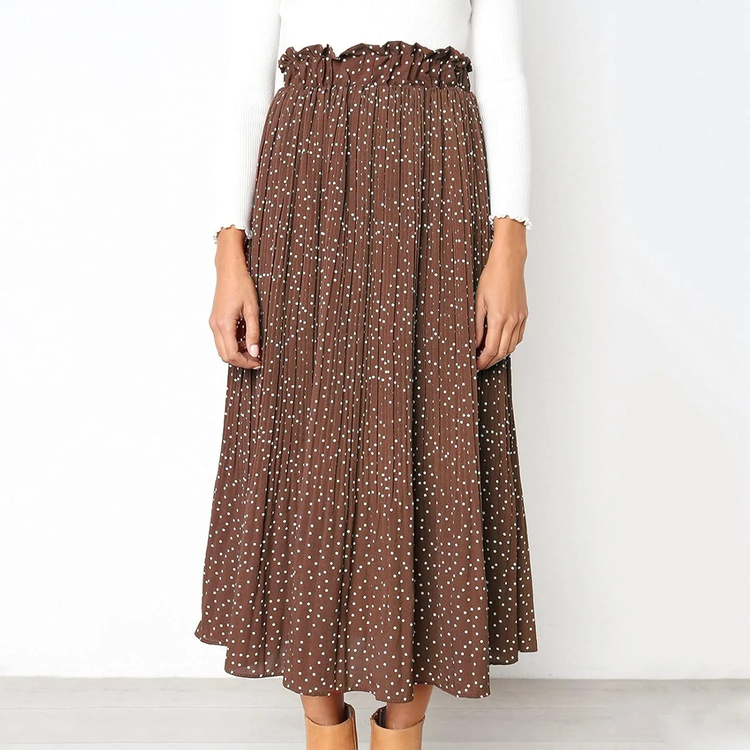 Women's Summer Skirt Women's Pleated Skirt Elegant High Skirt Dot Women's Pleated Midi Casual Waist Maxi Skirts