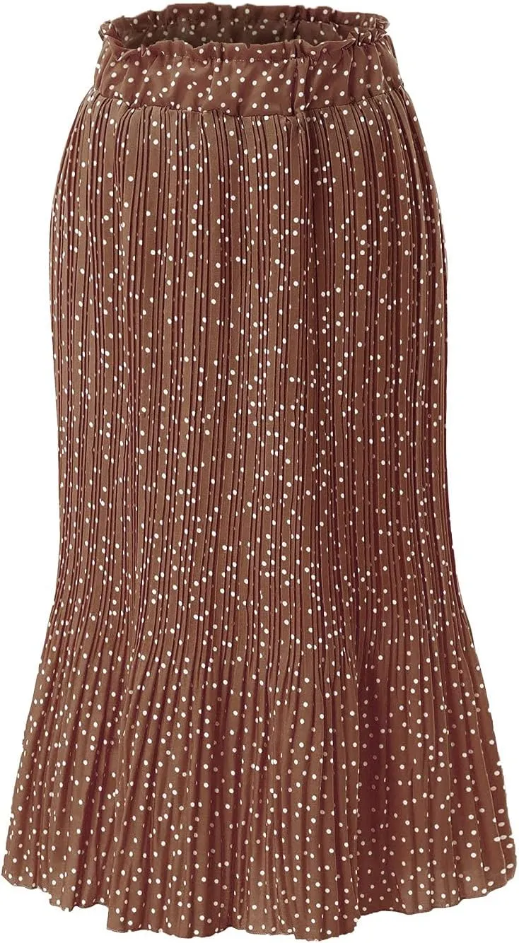 Women's Summer Skirt Women's Pleated Skirt Elegant High Skirt Dot Women's Pleated Midi Casual Waist Maxi Skirts