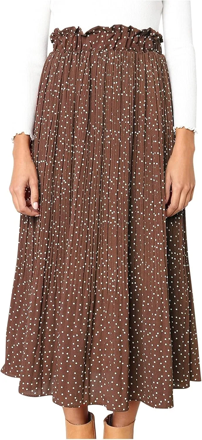 Women's Summer Skirt Women's Pleated Skirt Elegant High Skirt Dot Women's Pleated Midi Casual Waist Maxi Skirts