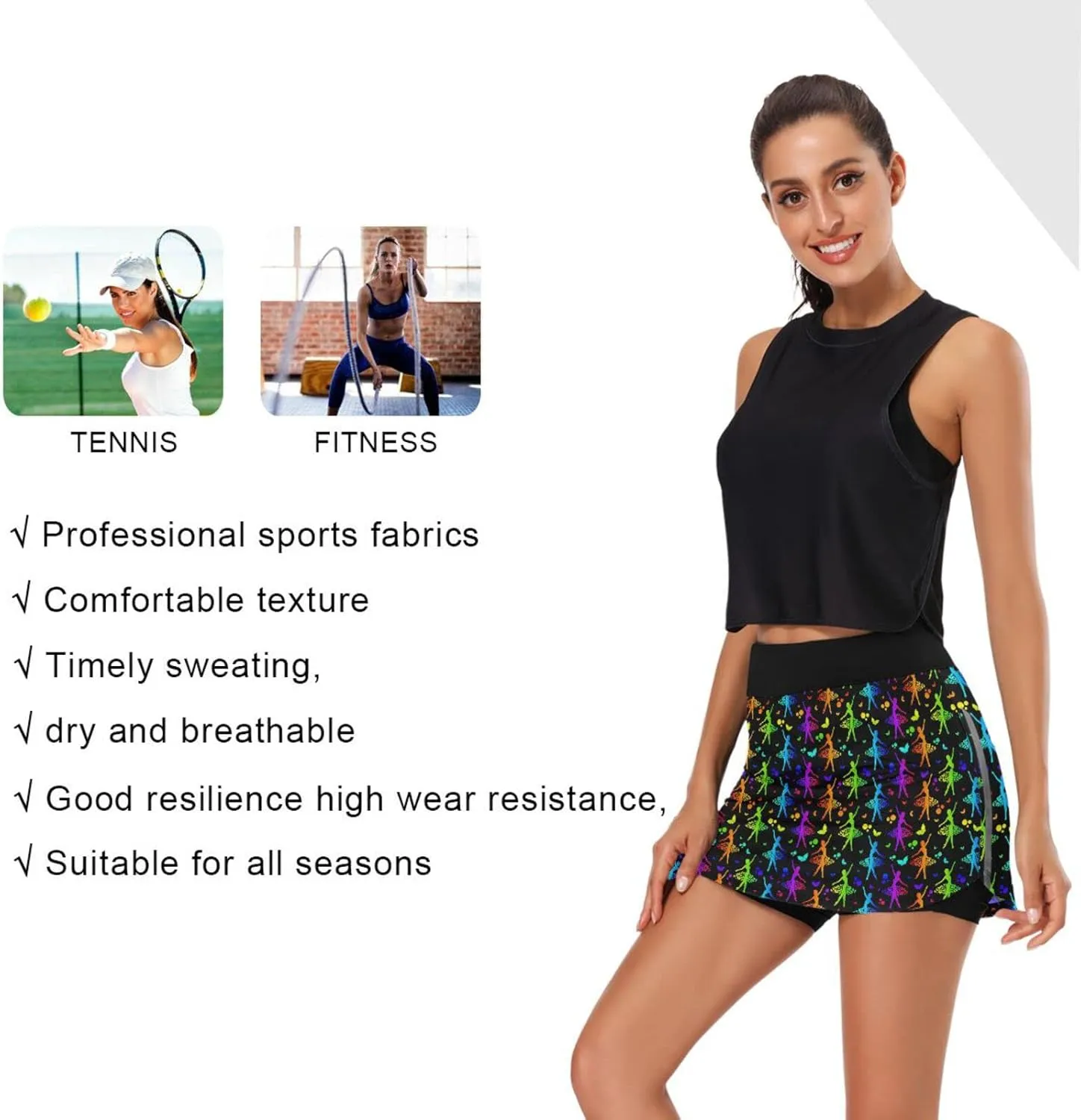 Women's Tennis Skirts Golf Athletic Skorts Mini Summer Running Short with Pocket