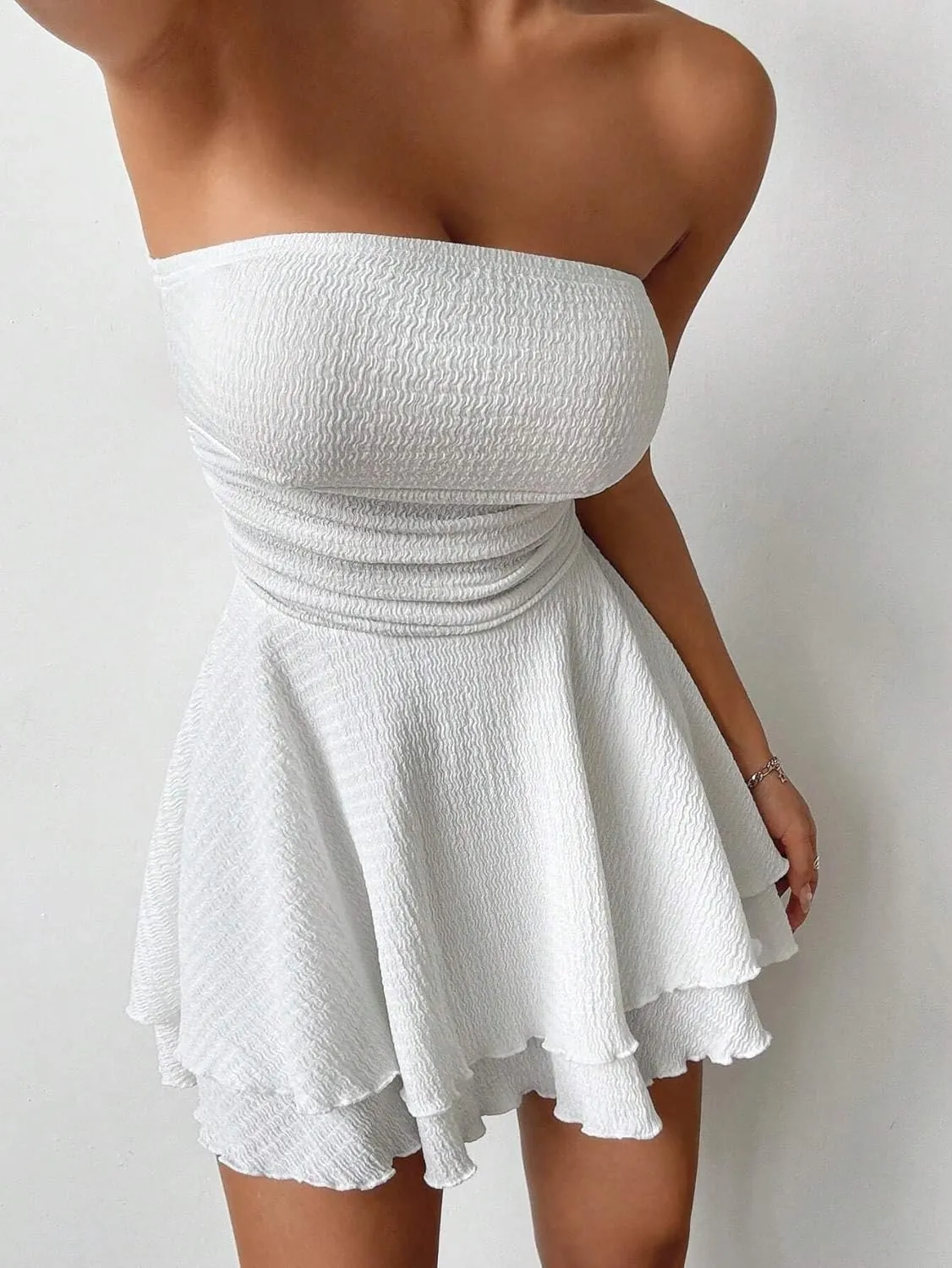 Women's Texture Fabric Strapless Cute Dress Sleeveless Fashion Short Dresses for Women