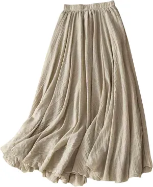 Women's Trendy Solid Ankle Ruffle Skirts Casual High Waist Elastic Midi Skirt Loose Pleated Flowy Hem Lounge Skirt