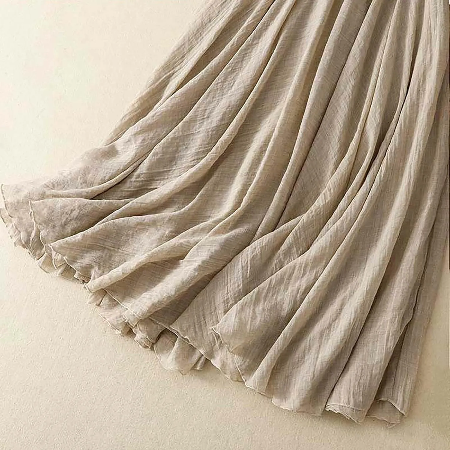 Women's Trendy Solid Ankle Ruffle Skirts Casual High Waist Elastic Midi Skirt Loose Pleated Flowy Hem Lounge Skirt