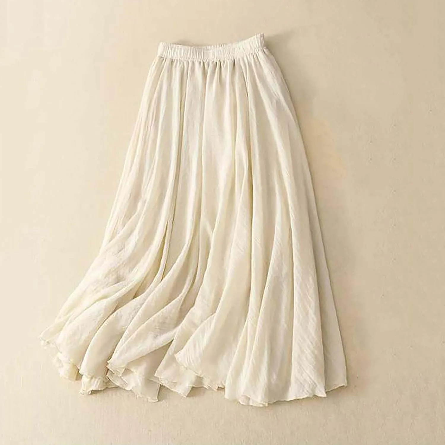 Women's Trendy Solid Ankle Ruffle Skirts Casual High Waist Elastic Midi Skirt Loose Pleated Flowy Hem Lounge Skirt