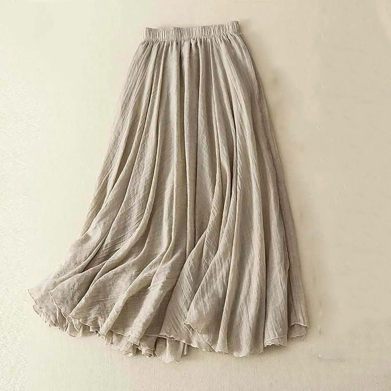 Women's Trendy Solid Ankle Ruffle Skirts Casual High Waist Elastic Midi Skirt Loose Pleated Flowy Hem Lounge Skirt