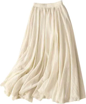 Women's Trendy Solid Ankle Ruffle Skirts Casual High Waist Elastic Midi Skirt Loose Pleated Flowy Hem Lounge Skirt
