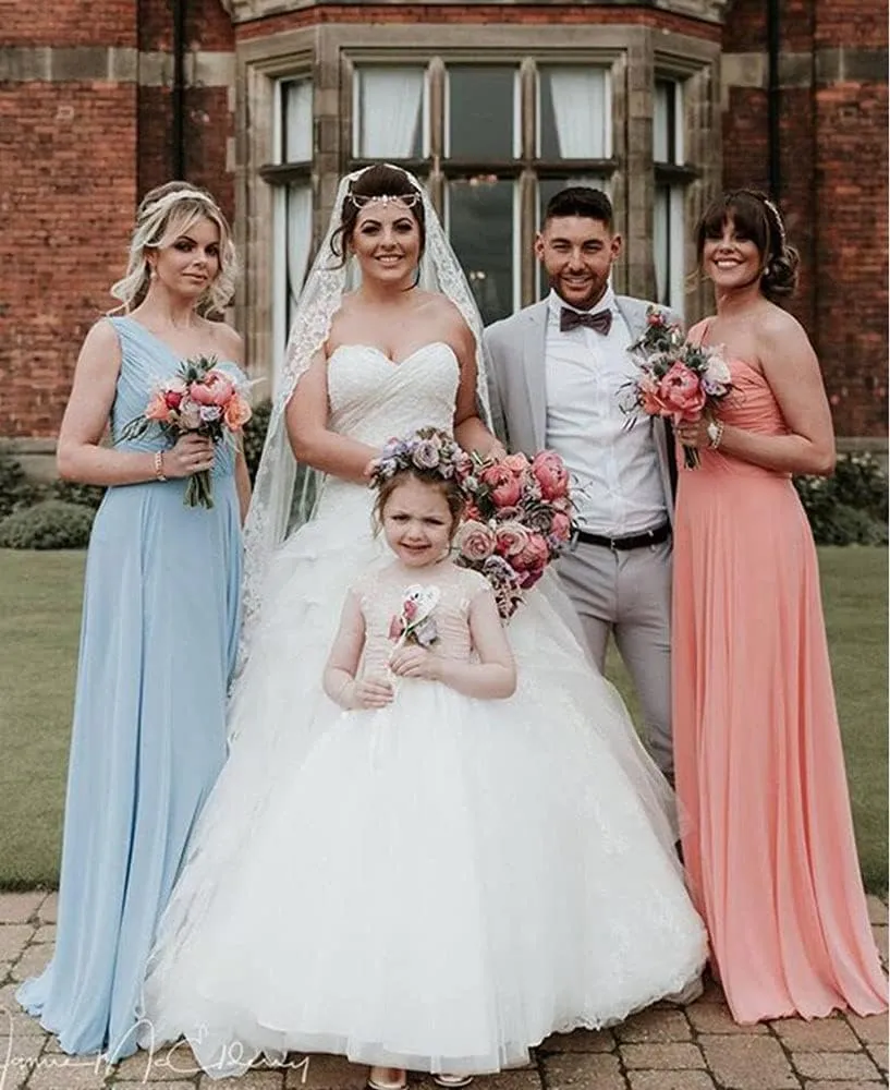 XYAYE One Shoulder Chiffon Bridesmaid Dresses with Slit Maxi Long Formal Dresses for Women Party XY014